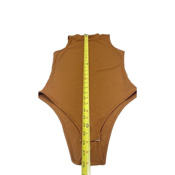 Rust Orange Turtleneck Bodysuit, Sleeveless One Piece, Orange/Brown, Size Medium - Picture 8 of 9